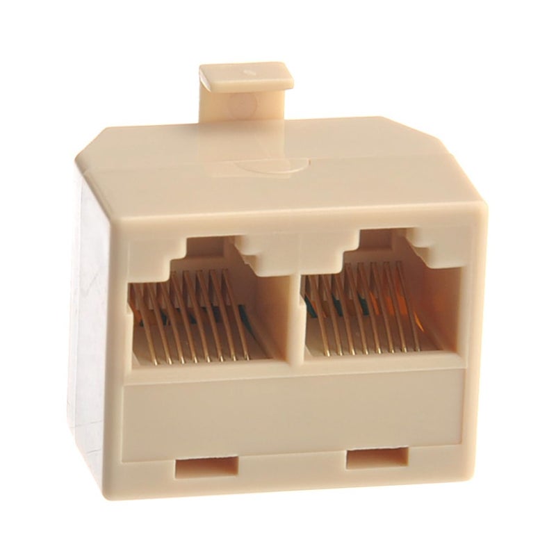 Beige Ethernet Coupler Male to Dual Female Connector for Computer TV Router - Image 2